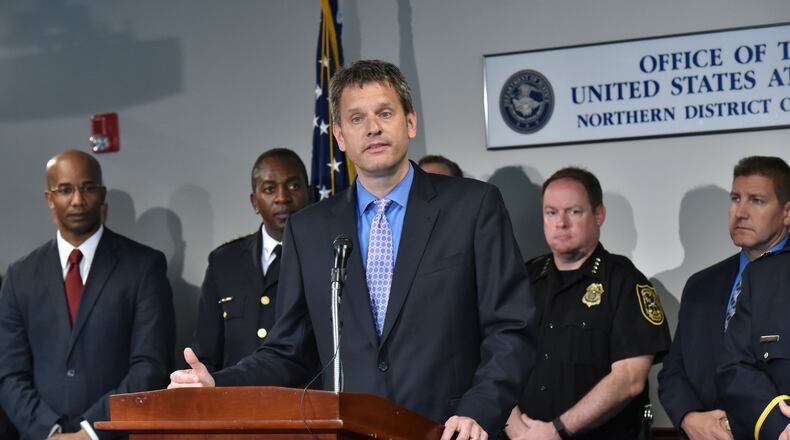 U.S. Attorney John Horn announces the racketeering indictment on Wednesday: “These charges show how a national gang like Gangster Disciples can wreak havoc here.” HYOSUB SHIN / HSHIN@AJC.COM