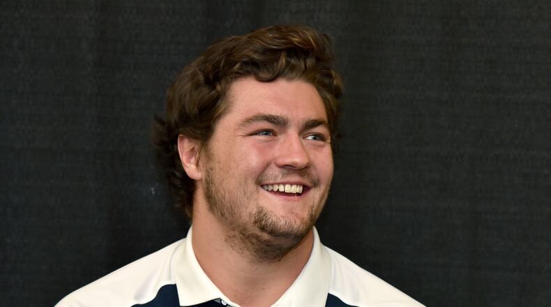 August 2, 2018 Atlanta - Georgia Tech offensive lineman Parker Braun speaks to members of the press during a Georgia Tech Football Media Day at the Bobby Dodd Stadium on Thursday, August 2, 2018. HYOSUB SHIN / HSHIN@AJC.COM