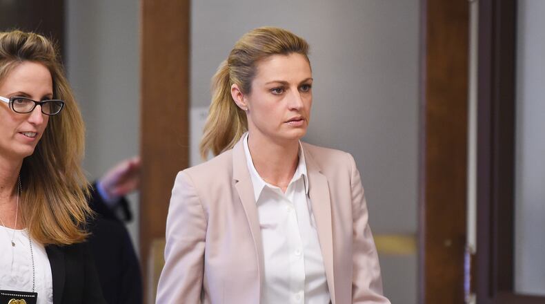 NASHVILLE, TN - MARCH 01: Erin Andrews heads back to the courtroom after a short recess on March 1, 2016 in Nashville, Tennessee. Andrews is suing her stalker and the owner and operator of the Marriott at Vanderbilt for $75 million after a nude video was taken of her while at the hotel chain. (Photo by Erika Goldring/Getty Images)