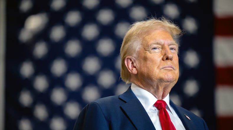 Republican presidential nominee, former U.S. President Donald Trump pauses before speaking during a campaign rally at the Mosack Group warehouse on Sept. 25, 2024, in Mint Hill, North Carolina. (Brandon Bell/Getty Images/TNS)