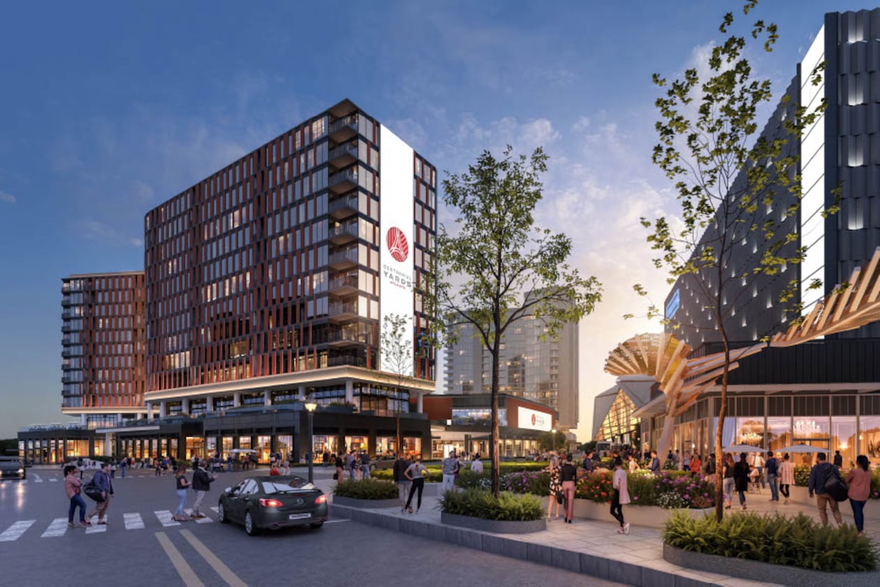 This is a rendering of a planned apartment building at Centennial Yards in downtown Atlanta. It's poised to occupy a site adjacent to the Richard B. Russell Federal Building and was detailed in a 2026 submission to the Atlanta development review committee. (Courtesy of Centennial Yards / Cooper Carry)