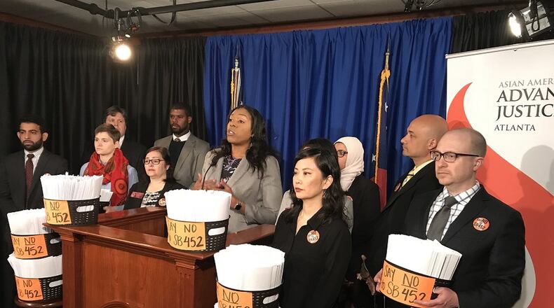 A coalition of civil and immigrant rights groups on Tuesday announced their opposition to Senate Bill 452, an immigration enforcement bill, backed by Lt. Gov. Casey Cagle, a Republican candidate for governor. JEREMY REDMON/jredmon@ajc.com