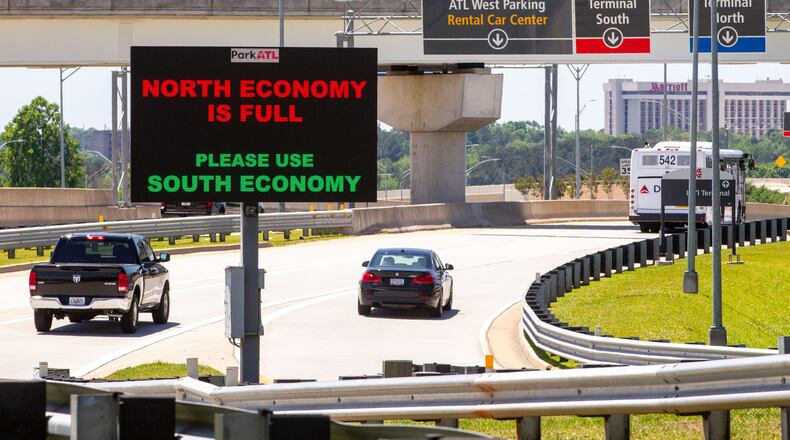 The parking lots start to fill up at Hartsfield-Jackson Atlanta International Airport on Sunday, May 9, 2021. STEVE SCHAEFER FOR THE ATLANTA JOURNAL-CONSTITUTION