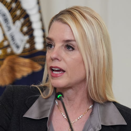 Attorney General Pam Bondi speaks during a roundtable on criminal cartels with President Donald Trump in the State Dining Room of the White House, Thursday, Oct. 23, 2025, in Washington. (AP Photo/Evan Vucci)