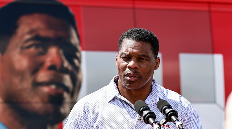 Republican U.S. Senate candidate Herschel Walker speaks to a crowd of voters while campaigning in Emerson, Ga. on Wednesday, Sept. 7, 2022. (Natrice Miller/The Atlanta Journal-Constitution/TNS)