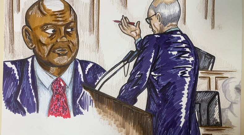 Clayton County Sheriff Victor Hill took the stand Thursday, Oct. 20, 2022, to defend himself against federal charges he violated the civil rights of detainees by strapping them in restraint chairs as punishment at the south metro Atlanta jail he runs. (Lauren Lacy for The Atlanta Journal-Constitution)