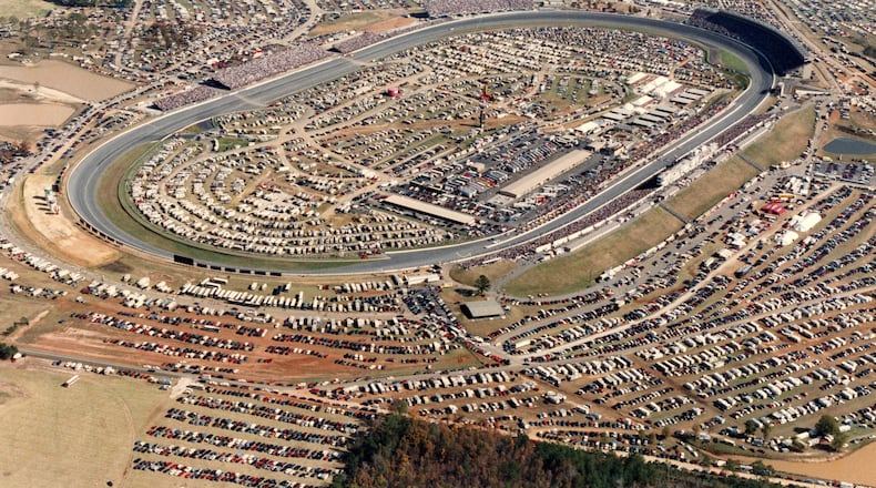 Aerial view of Atlanta Motor Speedway during the Hooters 500, Hampton, Georgia, November 15, 1992. Over 100,000 race fans jammed into and around Atlanta Motor Speedway for a weekend of racing featuring Bill Elliott winning the event 11/15 while legend Richard Petty hangs up his helmet. Ricardo Ramogosa / AJC file