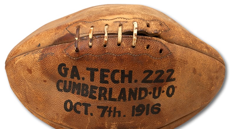 A Georgia Tech alumnus and Atlanta resident won the bidding for what is believed to be the game ball from Tech’s historic 222-0 win over Cumberland in 1916 and plans to donate it to the school.