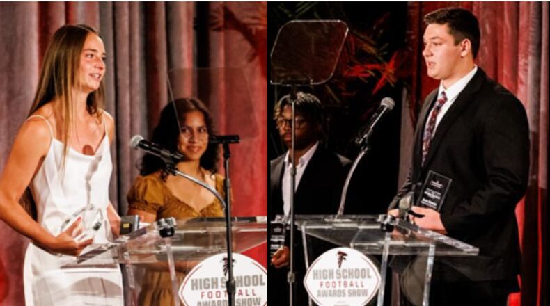 Joelle Miller of Blessed Trinity won the Atlanta Falcons' Trailblazer Award. Cherokee Bluff's Jacob Benjamin won the Man of the Year Award.