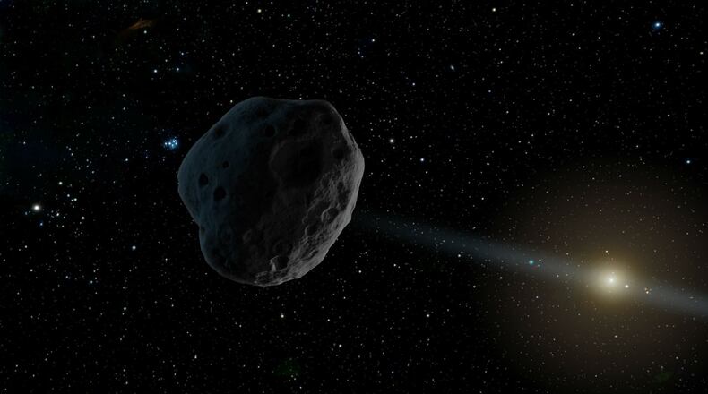 An asteroid, much smaller than an artist's drawing of one pictured above, came within 9,000 miles of Earth with only a six hour warning.