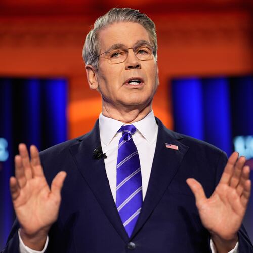 US Treasury Secretary Scott Bessent speaks at the USA house during the Annual Meeting of the World Economic Forum in Davos, Switzerland, Wednesday, Jan. 21, 2026. (AP Photo/Markus Schreiber)