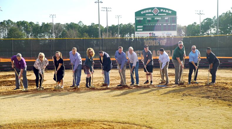 Johns Creek city officials and staff break ground for the installation of artificial turf on five baseball infields at Ocee Park. CITY OF JOHNS CREEK