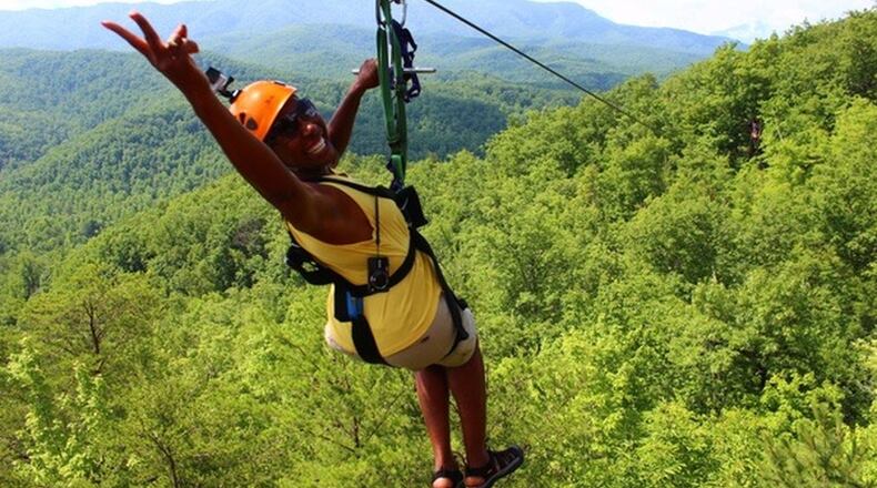 Carolyn Hartfield, 68, is on a quest to get others in her age group interested in outdoor activities like hiking and zip lining, pictured here. “If people are exposed to more fun things, they would want to be more active,” Hartfield said. CONTRIBUTED