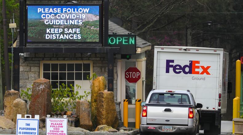 March 27, 2020 Stone Mountain Park: Stone Mountain Park's electronic sign at its main entrance reminds visitors about social distancing Friday, March 27, 2020 as its attractions are closed, but nature trails open. Signs are popping up everywhere related to Covid-19. Georgia is under a particularly brutal siege from the novel coronavirus, a situation unlikely to end for weeks, or even longer. Only five states have reported more deaths than Georgia from COVID-19, the disease caused by the coronavirus, according to the latest available data. And even though the state has tested only the sickest patients, excluding those who exhibit no severe symptoms of the disease, Georgia still ranks 10th nationally in confirmed cases. Georgia Gov. Brian Kemp pleaded with Georgians during a Thursday statewide televised event to stay home and practice social distancing even as he stressed more drastic measures werenâÃôt yet needed to stem the diseaseâÃôs spread. GeorgiaâÃôs confirmed coronavirus cases soared past 1,600 on Thursday, roughly doubling the numbers reported by state health officials just four days ago. Over the past two weeks, the disease has claimed the lives of at least 56 Georgians. Kemp on Thursday ordered k-12 public schools shut down through April 24 though he stopped short of canceling schools through the end of the year. JOHN SPINK/JSPINK@AJC.COM