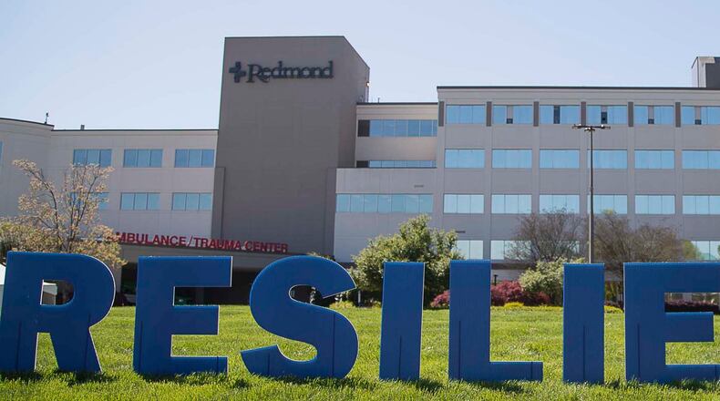 The word "resilience" is displayed in the lawn outside of Redmond Regional Medical Center in Rome, in April 2020.  (ALYSSA POINTER / ALYSSA.POINTER@AJC.COM)