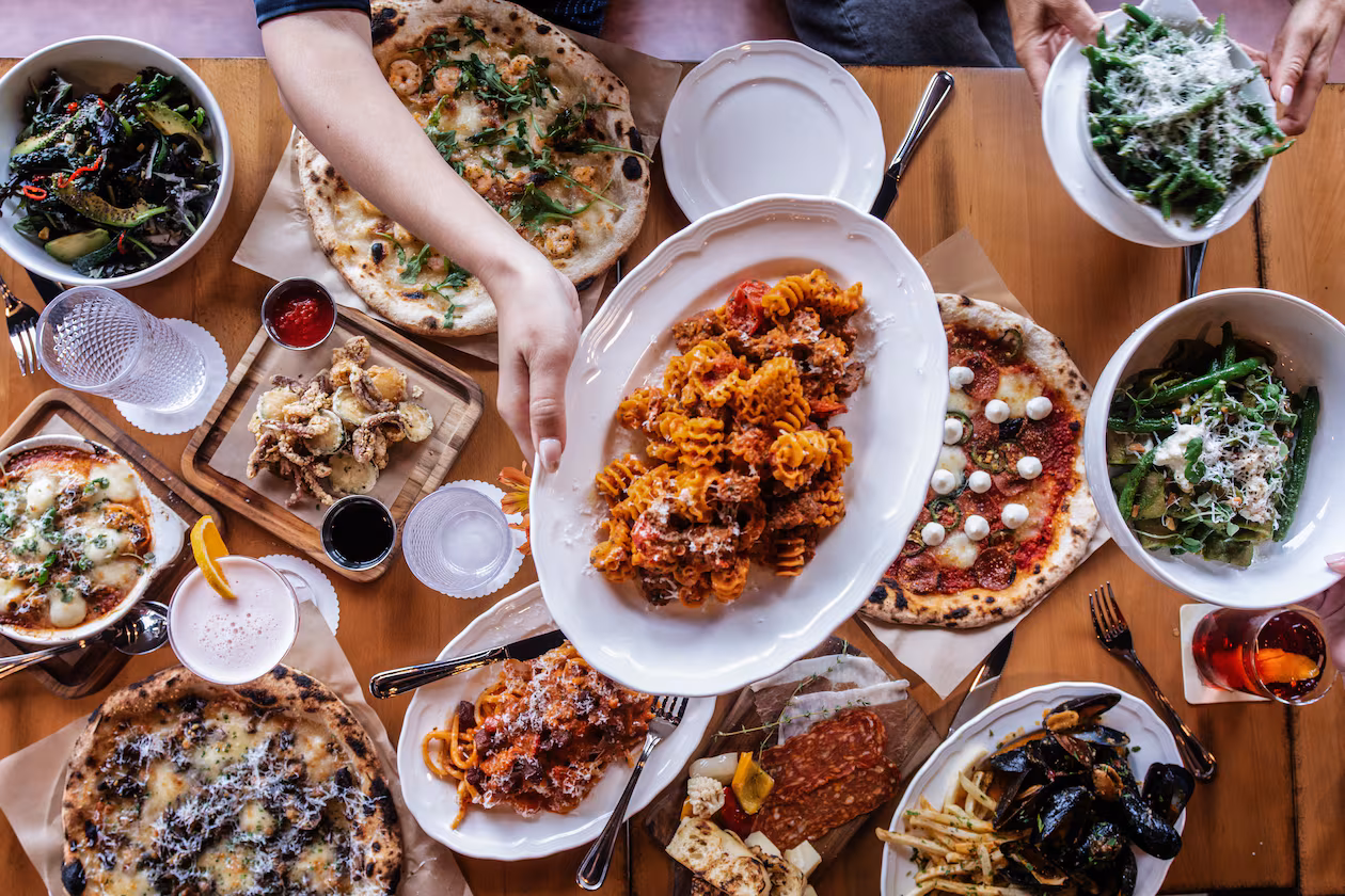 A table full of food at Bicicletta in Peachtree City.