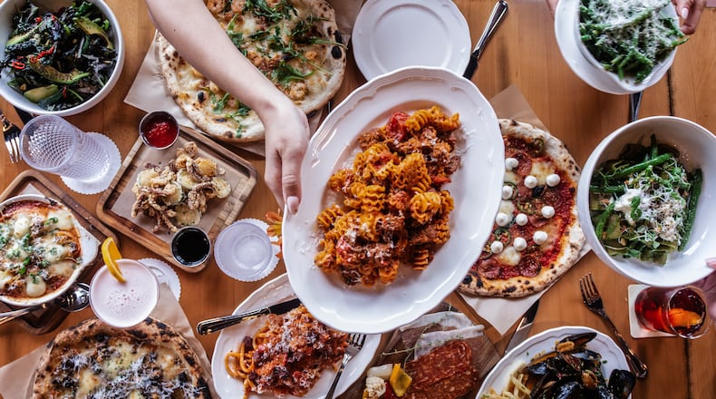 A table full of food at Bicicletta in Peachtree City.