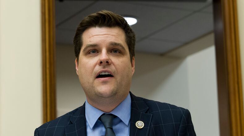 Rep. Matt Gaetz, R-Fla., speaks during the House Judiciary Committee hearing on gun violence, at Capitol Hill in Washington, Feb. 6, 2019.