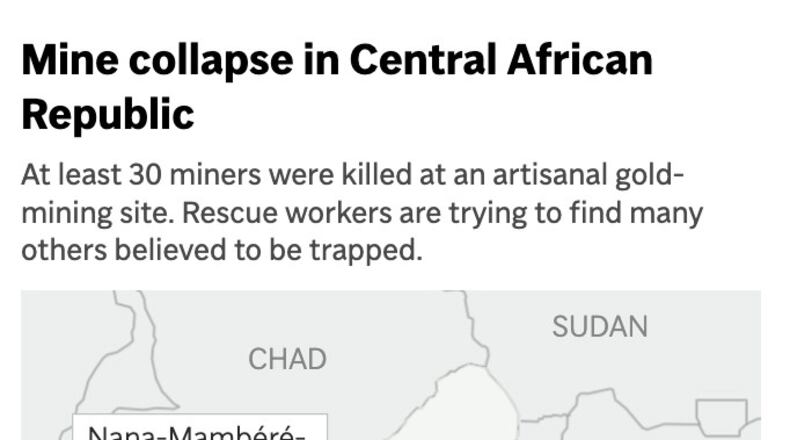 The map shows the general location of an artisanal mine collapse in the Nana-Mambéré Abba locality of theCentral African Republic . (AP Digital Embed)