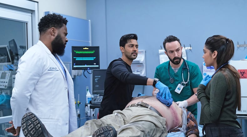 Malcolm-Jamal Warner (from left), Manish Dayal, guest star Tasso Feldman and guest star Anuja Joshi in the "The Resident" that aired Tuesday, May 11. Photo: Guy D'Alema/FOX
