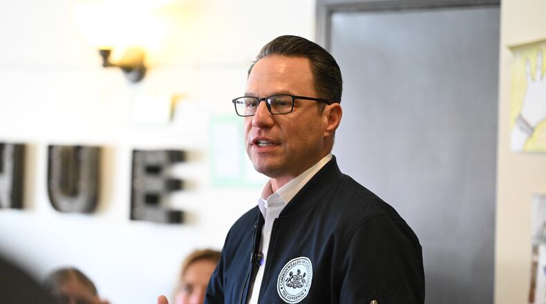 FILE - Pennsylvania Gov. Josh Shapiro speaks to the crowd at a Clinton County Democratic Party event at the Avenue 209 coffee shop, April 11, 2026, in Lock Haven, Pa. (AP Photo/Marc Levy, File)
