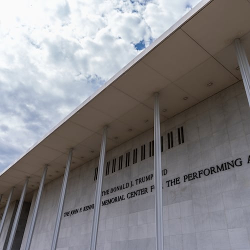 FILE - The John F. Kennedy Center for the Performing Arts is seen following a media tour intended to show building damage, April 22, 2026, in Washington. (AP Photo/Julia Demaree Nikhinson, File)