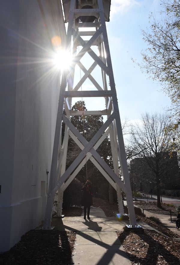 File photo of UGA's Chapel Bell, long a magnet for Bulldog fans after football wins. (Hyosub Shin / Hyosub.Shin@ajc.com)