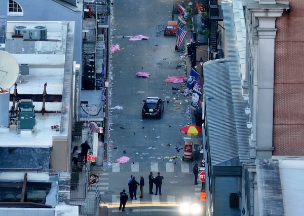 An aerial view of Bourbon Street in New Orleans after Wednesday morning's deadly vehicle attack. 