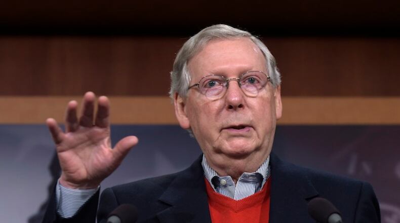 Senate Majority Leader Mitch McConnell of Ky., speaks during a news conference on Capitol Hill in Washington, Monday, Dec. 12, 2016. (AP Photo/Susan Walsh)