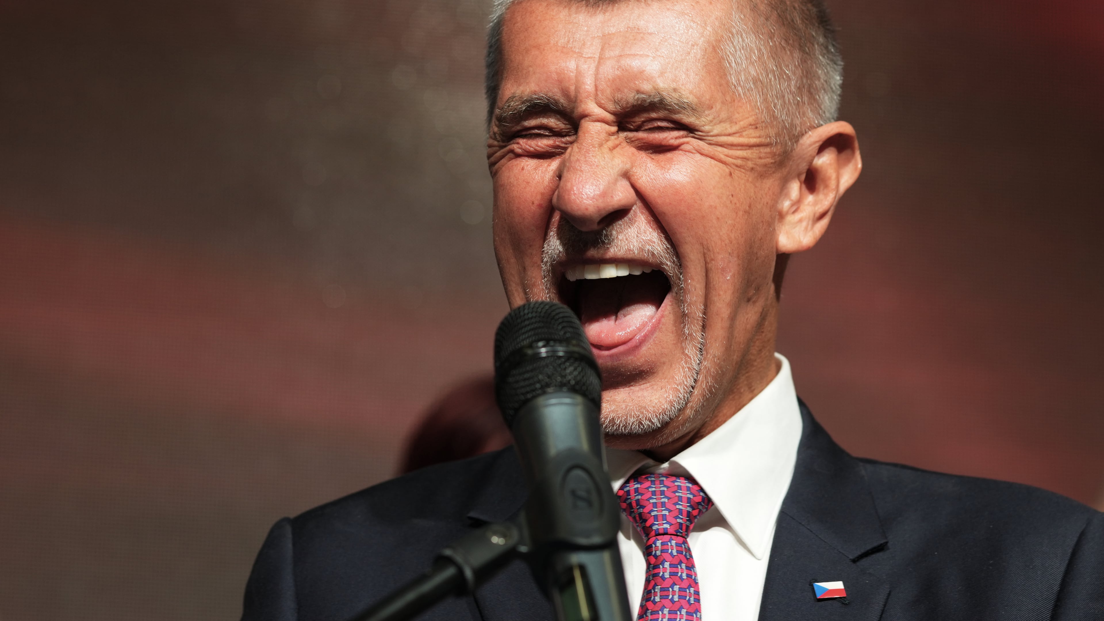 Chairman of opposition "ANO" (YES) movement Andrej Babis reacts as he addresses the media during the parliamentary elections in Prague, Czech Republic, Saturday, Oct. 4, 2025. (AP Photo/Petr David Josek)