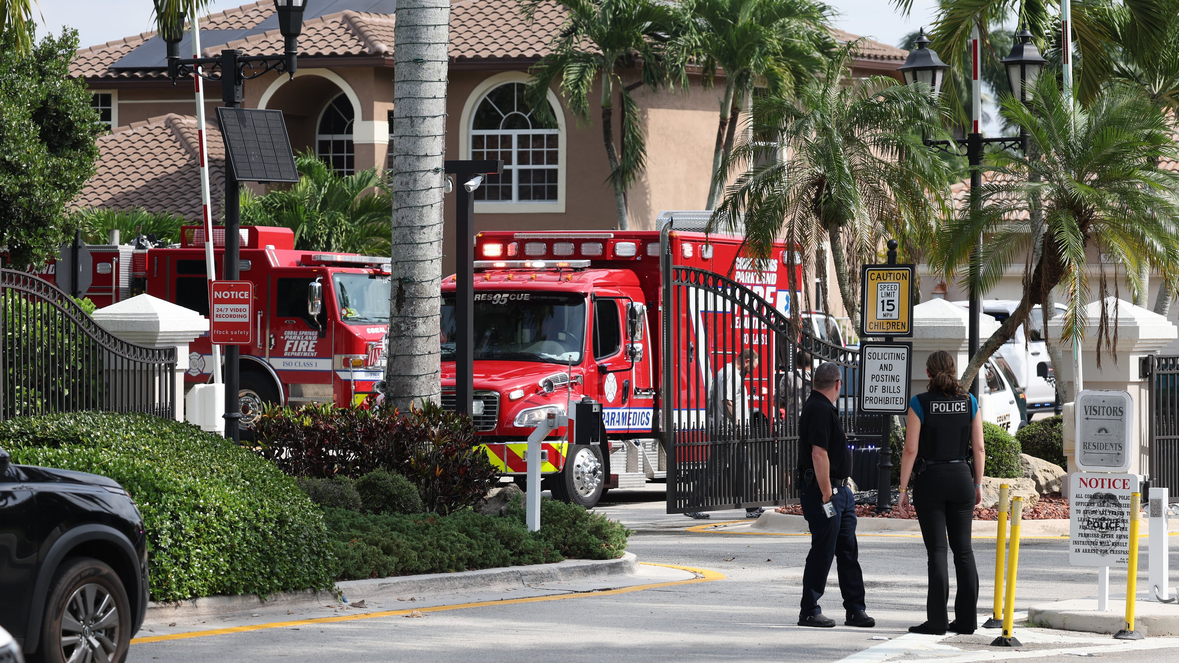 Emergency personnel from Coral Springs and Coconut Creek are on scene where a plane crashed in the Windsor Bay community in Coral Springs on Monday, Nov. 10, 2025. (Carline Jean/South Florida Sun-Sentinel via AP)