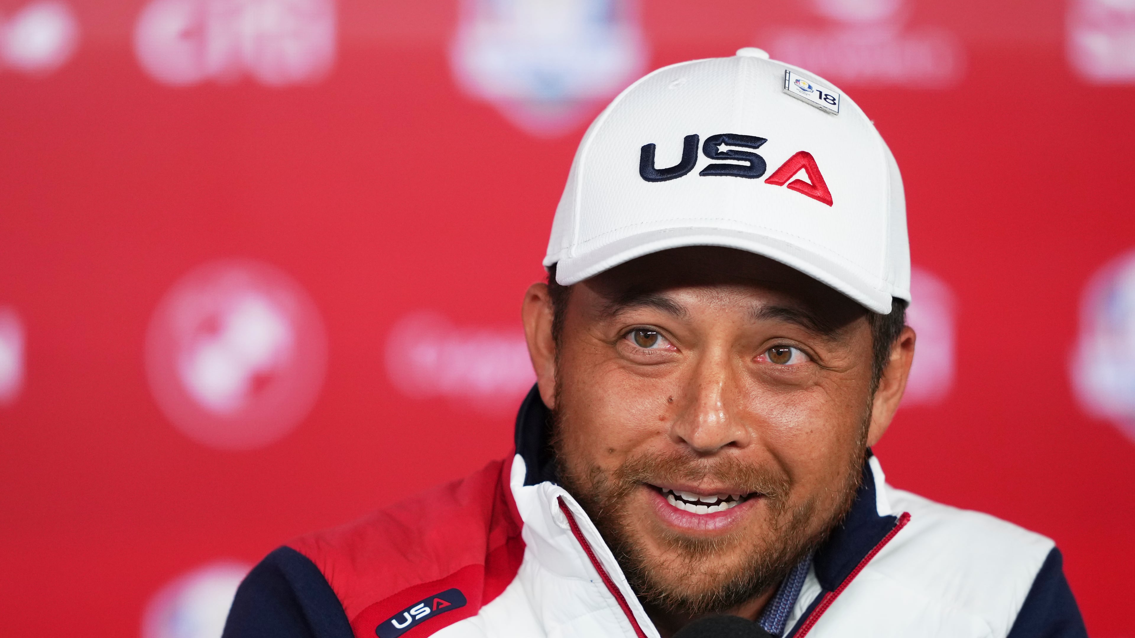 United States' Xander Schauffele speaks during a news conference before a practice round at the Ryder Cup golf tournament, Tuesday, Sept. 23, 2025, in Farmingdale, N.Y., at Bethpage State Park's Black Course between the United States and Europe. (AP Photo/Linsey Wasson)