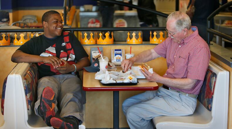 Since Ashton was 6 years old, Mr. Collins has been his mentor and has had lunch with him every week and still does. Ashton, a troubled child, barely spoke when he was in the first grade and Mr. Art Collins came into his life. But Collins didn’t give up. BOB ANDRES / BANDRES@AJC.COM