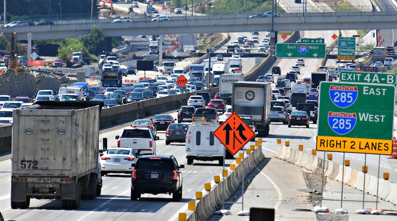 August 13, 2021 Sandy Springs - Photo shows Ga. 400 northbound (left) and southbound (right) in Sandy Springs on Friday, August 13, 2021. This photo was taken from new Mount Vernon Road bridge over Ga. 400. Georgia Department of Transportation (Georgia DOT) gave the Atlanta Journal-Constitution a tour for an opportunity to show project progress as well as provide early notification of upcoming impacts, openings, and future activities related to the I-285 Lane Reductions. (Hyosub Shin / Hyosub.Shin@ajc.com)