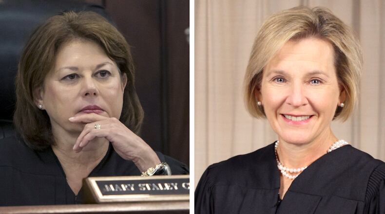 Judge Mary Staley Clark (left) took over the bench for Drug Treatment Court, while Judge Ann B. Harris was tapped to lead the Mental Health Court. (AJC file images)