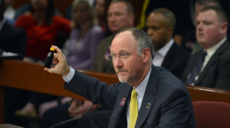 Allen Peake, R-Macon, is sponsoring HB1, the medical marijuana bill. Credit Brant Sanderlin bsanderlin@ajc.com Allen Peake, R-Macon, arguing last year for H.B. 1, the medical marijuana bill. Brant Sanderlin, bsanderlin@ajc.com