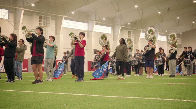 The Lowndes High School band, the Georgia Bridgemen, rehearsed for Donald Trump's inaugural parade. The musicians were scrambling to find flights home Saturday after the parade was cancelled because of cold temperatures forecast for Monday. (Courtesy photo)