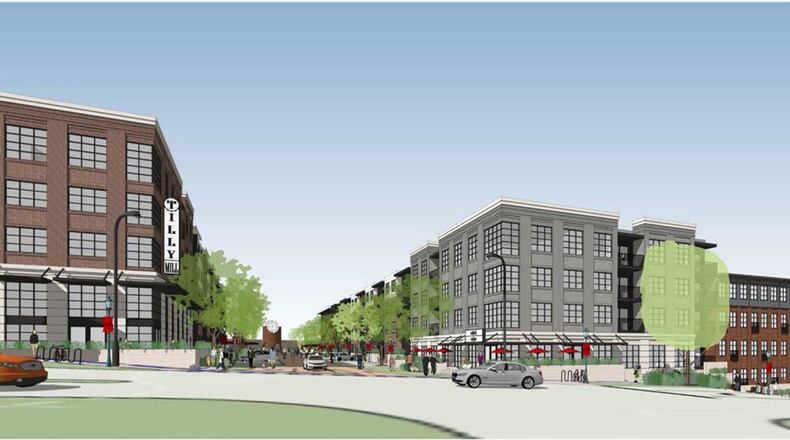 A rendering of the proposed development on the site of the aging Friday's Plaza, located at Tilly Mill Road and Peachtree Industrial Boulevard in Doraville. VIA CITY OF DORAVILLE