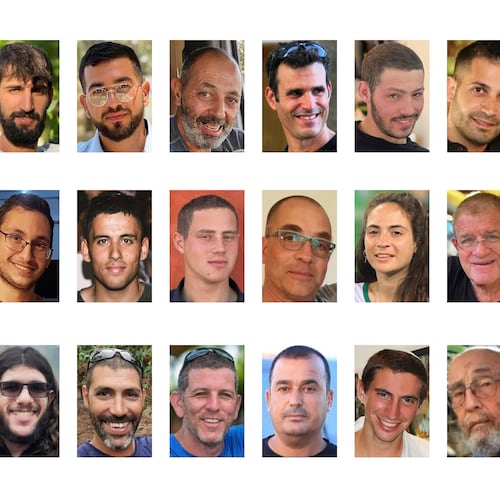 This Oct. 16, 2025, combination of images provided by Hostage's Family Forum shows some of the deceased that were held in Gaza when the latest ceasefire started, from top left, Bipin Joshi, Yossi Sharabi, Guy Illouz, Ran Gvili, Eitan Levi, Dror Or, Itay Chen, Uriel Baruch, second row from left, Amiram Cooper, Joshua Loitu Mollel, Tamir Nimrodi, Oz Daniel, Omer Neutra, Lior Rudaeff, Inbar Hayman, Meny Godard, third row from left, Daniel Peretz, Eliyahu Margalit, Sahar Baruch, Tamir Adar, Tal Haimi, Muhammad Al-Atarash, Hadar Goldin and Arie Zalmanovich. (Hostage's Family Forum via AP)