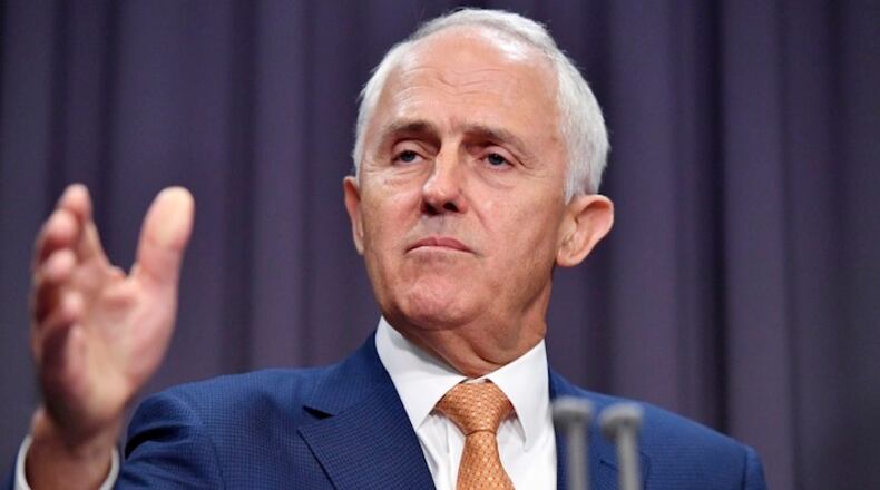 Australian Prime Minister Malcolm Turnbull comments on the deal with the United States accepting refugees from Australia at Parliament House in Canberra, Monday, Jan. 30, 2017. Turnbull says President Donald Trump has agreed to resettle an unspecified number of refugees languishing at Australia's expense in Pacific island camps. (Mick Tsikas/AAP Image via AP) NO ARCHIVING, AUSTRALIA OUT, NEW ZEALAND OUT, PAPUA NEW GUINEA OUT, SOUTH PACIFIC OUT