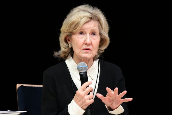 Former U.S. Ambassador to NATO and U.S. Senator Kay Bailey Hutchison speaks during a panel discussion at the NATO Parliamentary Assembly in Dayton, Ohio, Friday, May 23, 2025. (AP Photo/Paul Vernon)