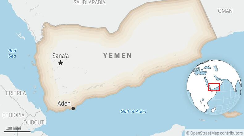 This is a locator map for Yemen with its capital, Sanaa. (AP Photo)