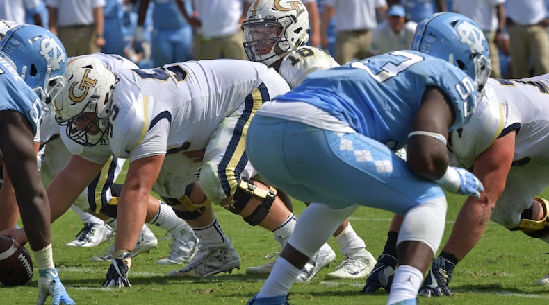 September 30, 2017 Atlanta - Georgia Tech quarterback TaQuon Marshall (16) prepares in the second half of an NCAA college football game at Bobby Dodd Stadium on Saturday, September 30, 2017. Georgia Tech won 33 - 7 over the North Carolina. HYOSUB SHIN / HSHIN@AJC.COM