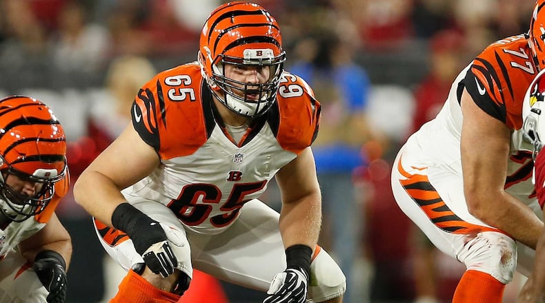 Clint Boling (65) of the Cincinnati Bengals in action during the NFL game against the Arizona Cardinals at the University of Phoenix Stadium on November 22, 2015 in Glendale, Arizona. Boling is a graduate of Chattahoochee High School.