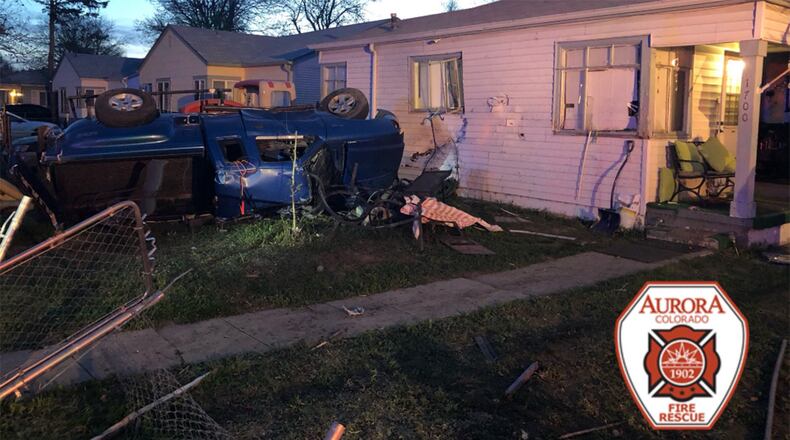 Aurora Fire Rescue responded after a driver was seen on video crashing into the home of a family of five Sunday morning.