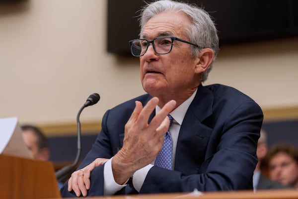 Federal Reserve Board Chairman Jerome Powell speaks during a hearing of the House Committee on Financial Services on Capitol Hill, Tuesday, June 24, 2025, in Washington. (AP Photo/Mark Schiefelbein)