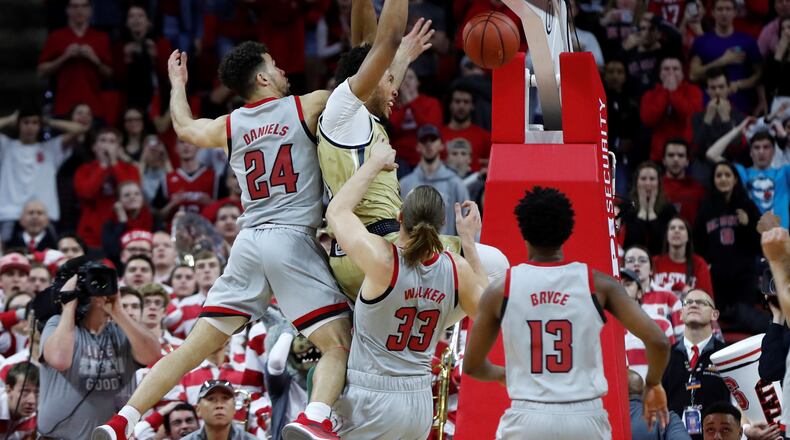 Georgia Tech center James Banks scored the game-winning dunk with 1.4 seconds remaining to beat N.C. State March 6, 2019 in Raleigh, N.C. (Ethan Hyman/The News & Observer)