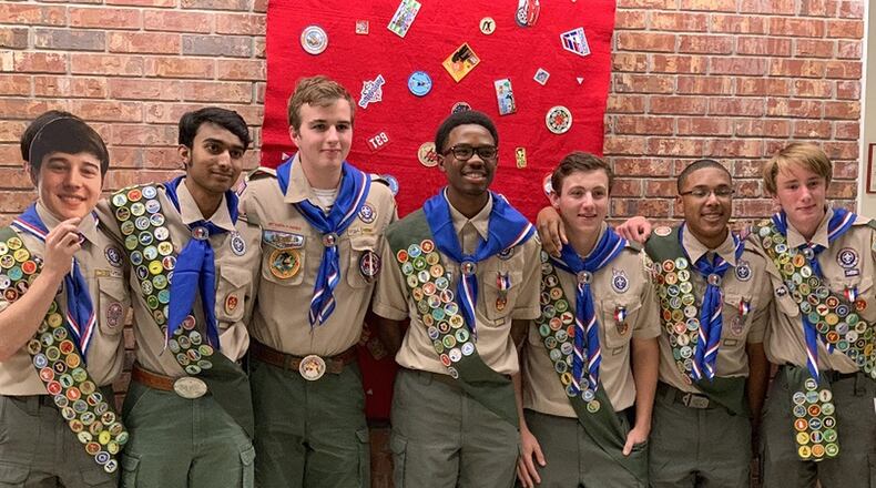 Troop 631 recently awarded nine Eagle Scouts from the Woodward Academy, Southern Crescent, Atlanta Area Council.Left to right: Spencer Smith, Nikhil Vishwanath, Jacob Willis, K. Nathaniel Hall, Jason Steinfeld, Lance Borders and Drake Oakhill. Not pictured: Sam Mattingly and Collin Roberts.
