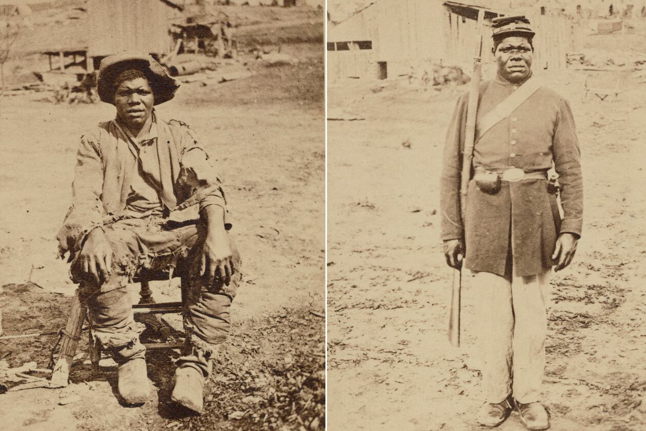 Hubbard Pryor posed for these photos during the Civil War in the spring of 1864 after he escaped slavery in Georgia and enlisted in the Union army's 44th Colored Infantry Regiment. Courtesy of the U.S. National Archives and Records Administration.