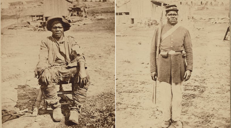 Hubbard Pryor posed for these photos during the Civil War in the spring of 1864 after he escaped slavery in Georgia and enlisted in the Union army's 44th Colored Infantry Regiment. Courtesy of the U.S. National Archives and Records Administration.